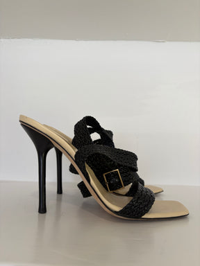 Gucci Black Braided Leather Ankle Strap Heels, 7.5 B