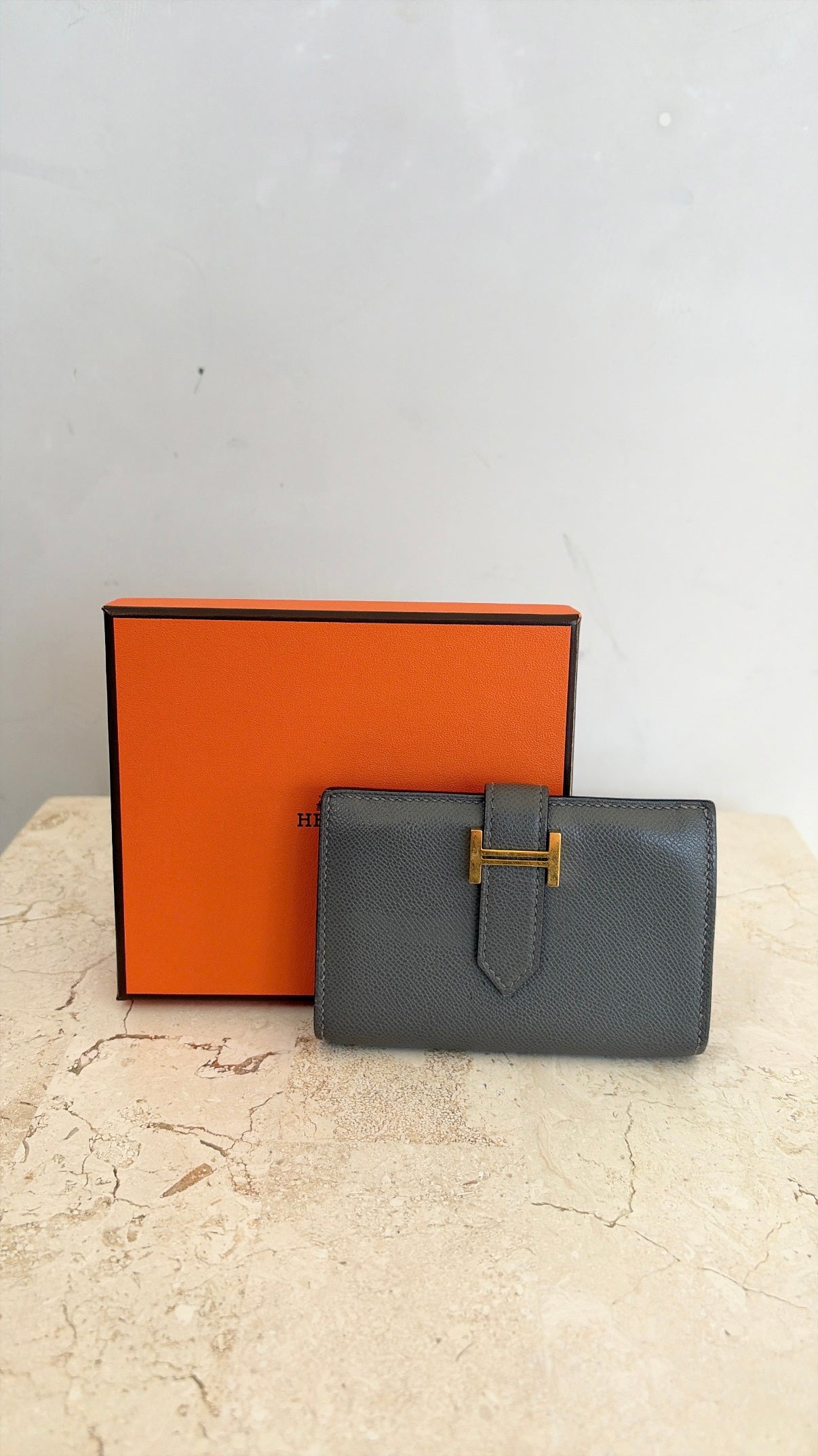Hermès Grey Epsom Leather Bearn Card Wallet