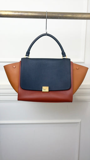 Celine Navy Tan and Rust Leather Trapeze Bag