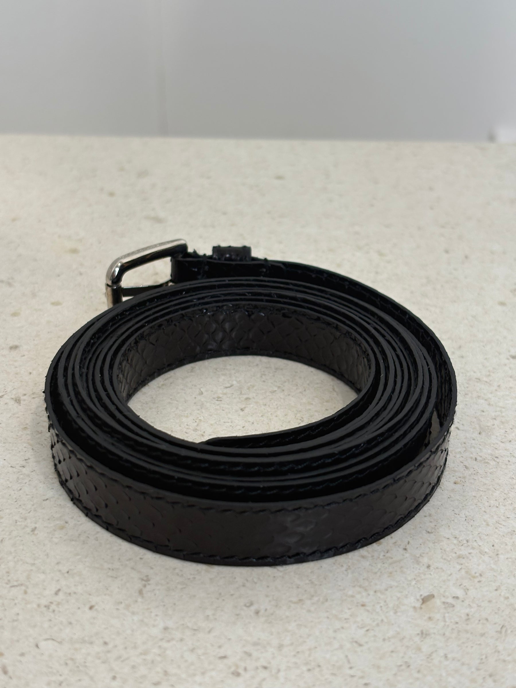 Dolce & Gabbana Black Python Embossed Leather Double Wrap Belt, 75