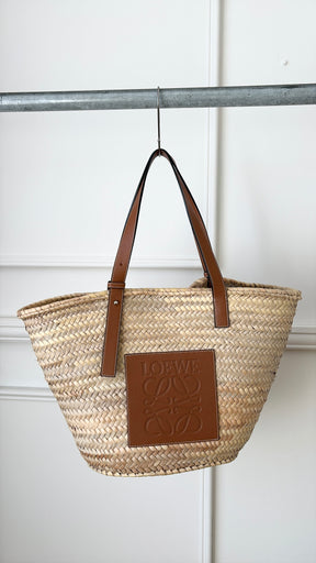 Loewe Raffia And Tan Leather Basket Bag Large