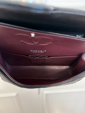 Chanel Black Lambskin Leather Medium Classic Flap with Silver Hardware