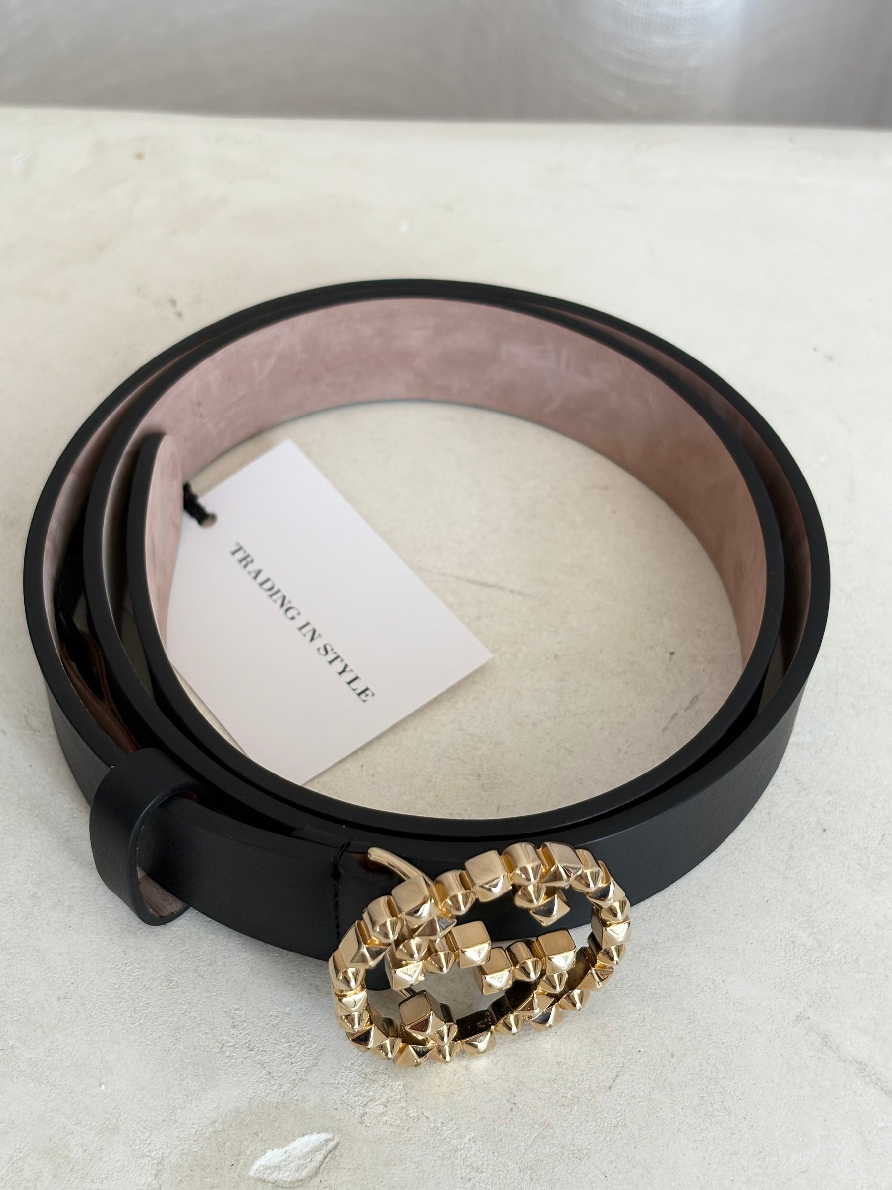 Gucci Black Leather Belt Gold GG, 85-34