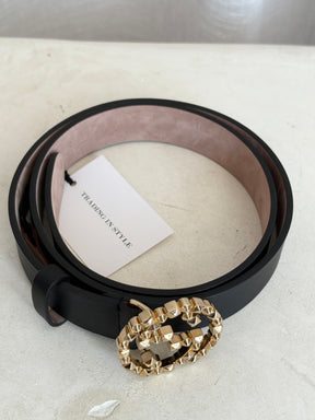 Gucci Black Leather Belt Gold GG, 85-34