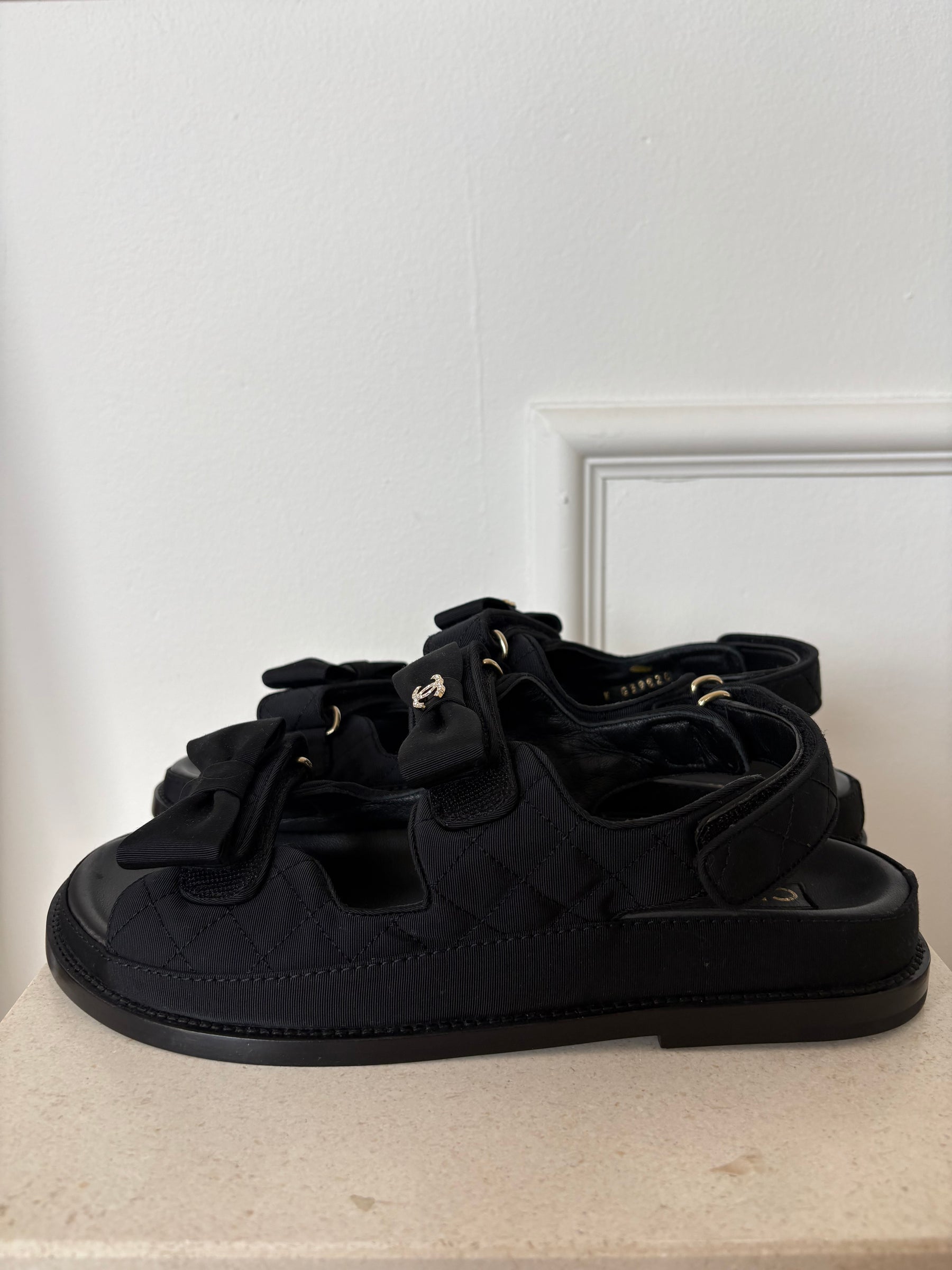 Chanel Black Canvas Bow Detail Dad Sandals, 41C