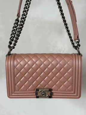 Chanel Rose Lambskin Leather Medium Boy Bag with Ruthenium Hardware