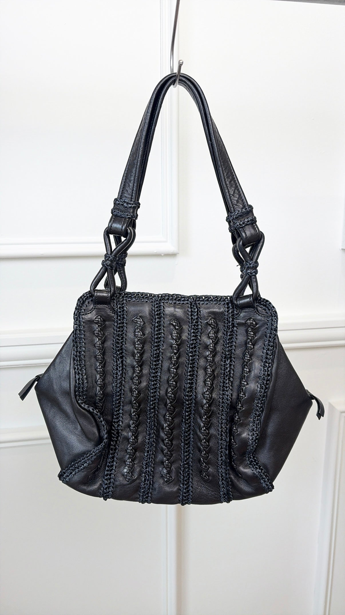 Bottega Veneta Black Braided Leather Shoulder Tote