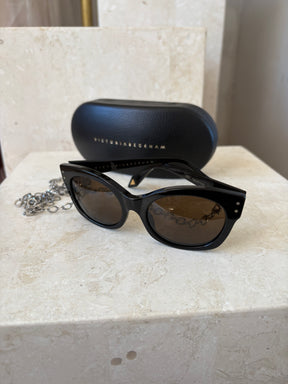 Victoria Beckham Black Wayfarer Sunglasses with Silver Chain