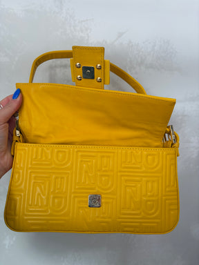 Fendi Yellow Leather Embossed Monogram Baguette