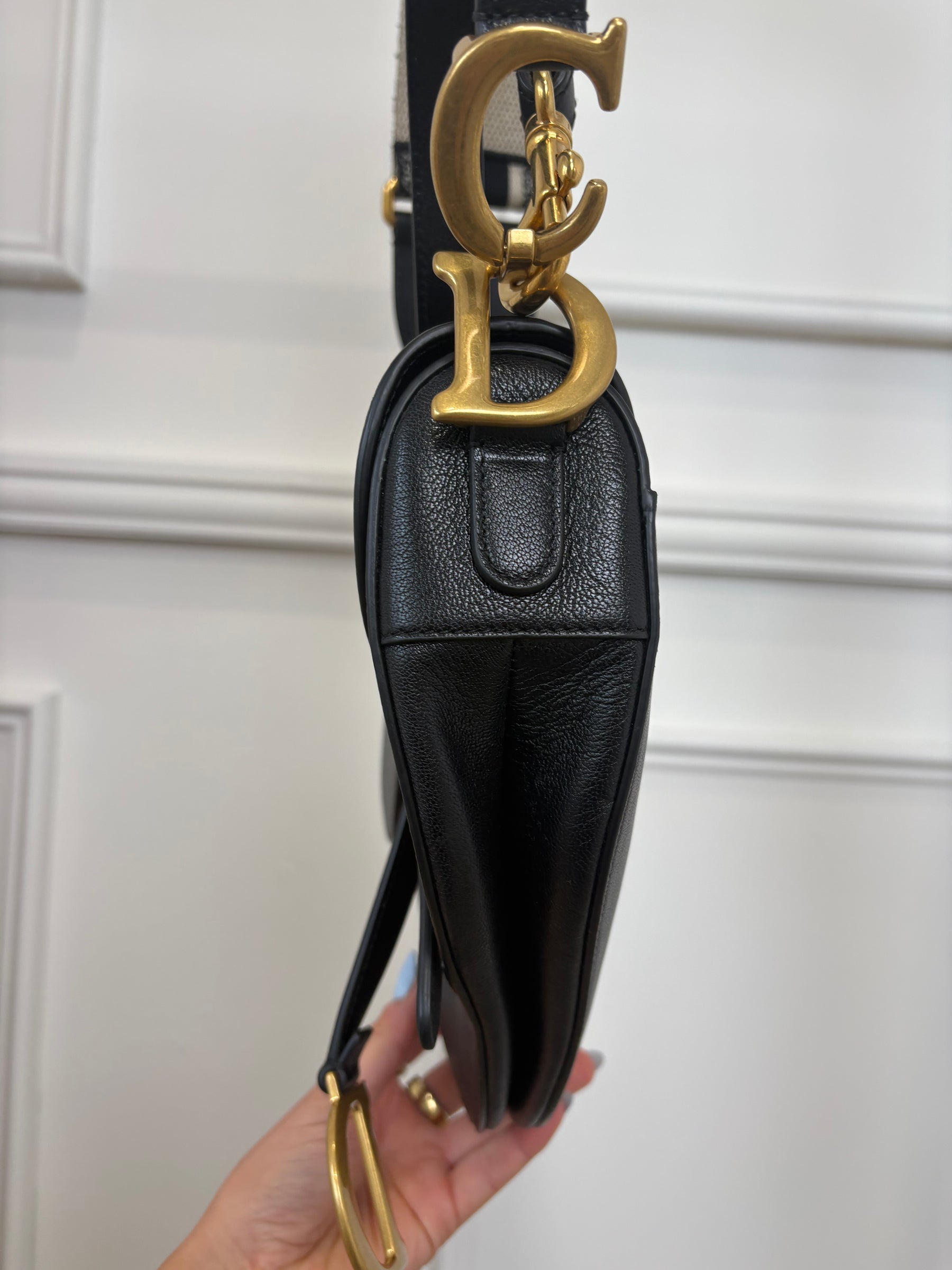 Dior Saddle Bag With Strap Black Grained Leather
