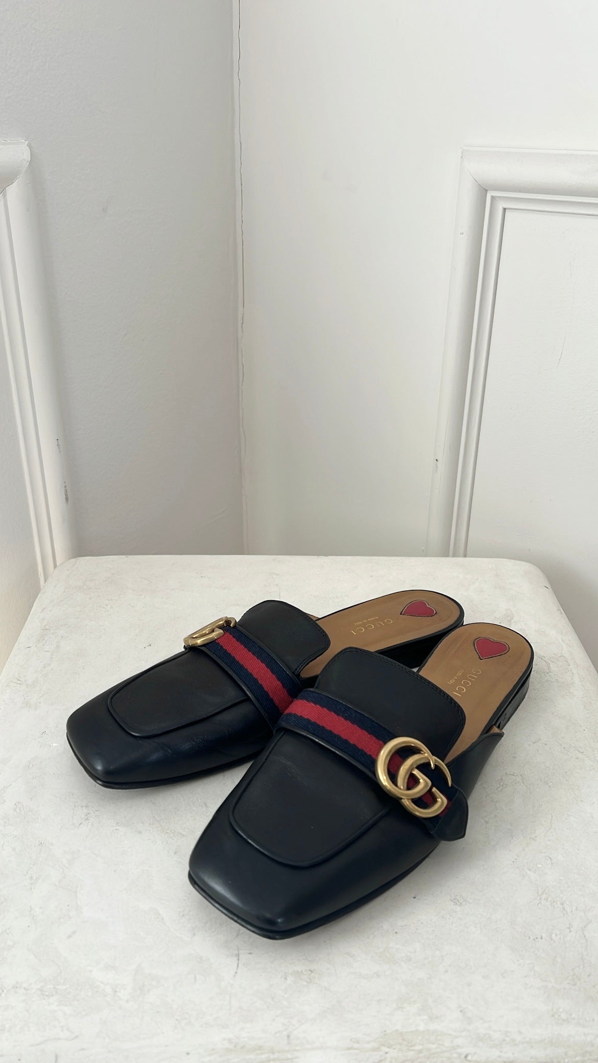 Gucci Black Leather Marmont Mules, 39.5