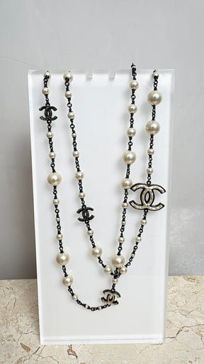 Chanel Pearl and Ruthenium Logo Necklace