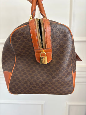 Celine Triomphe Canvas and Tan Leather Trim Duffle Bag