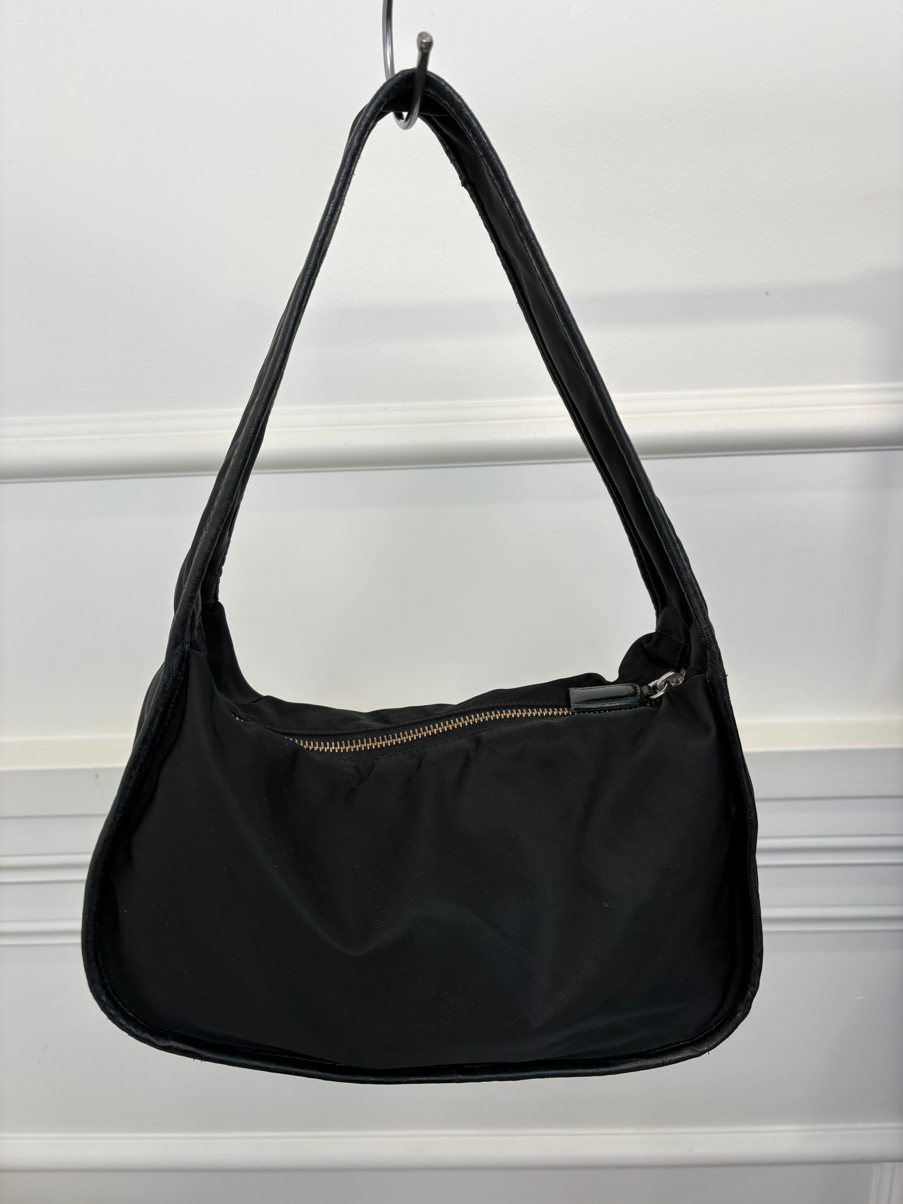 Prada Black Nylon Leather Trimmed Shoulder Bag