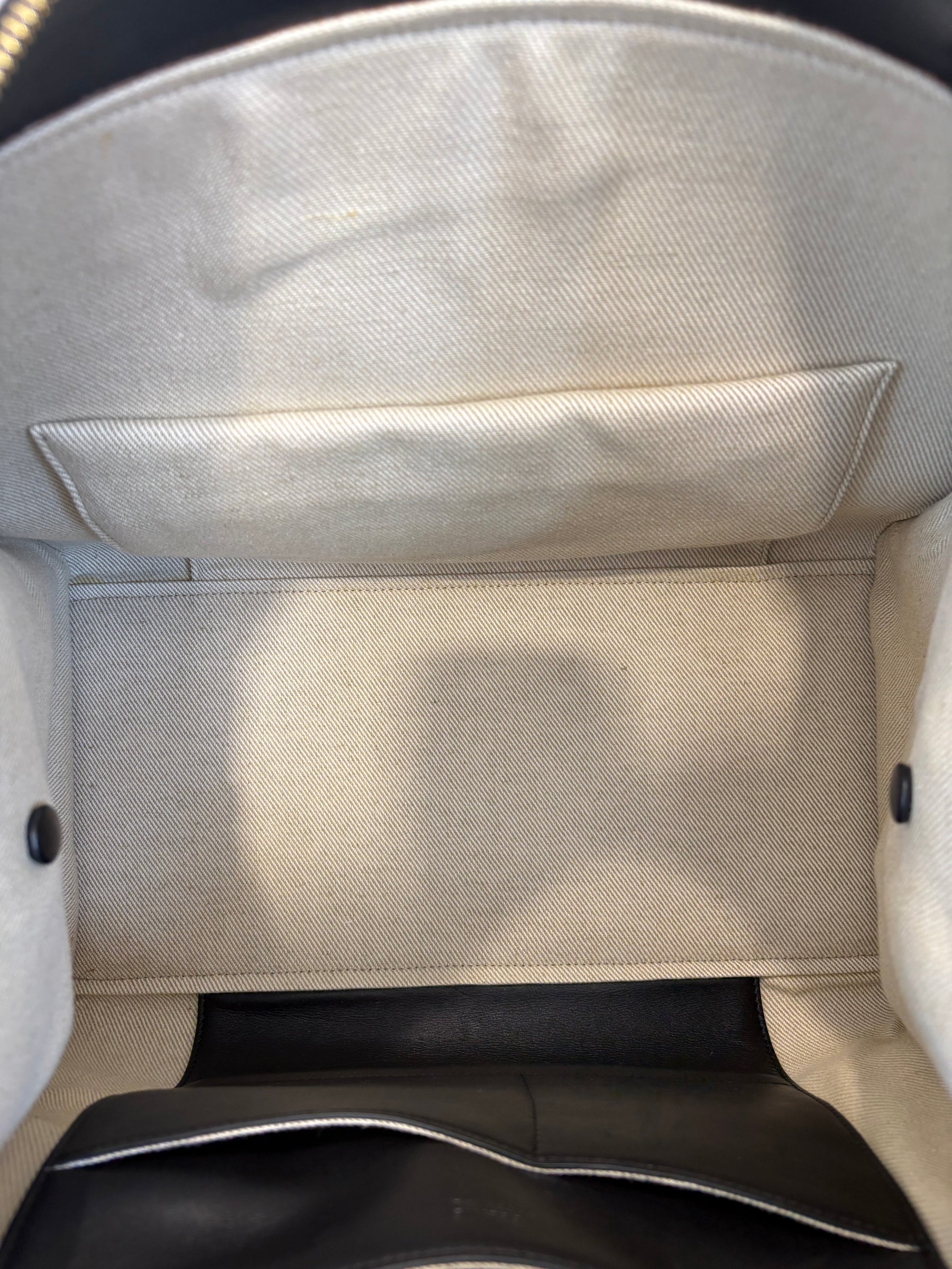 Celine Natural and Black Leather Ring Top Handle Bag