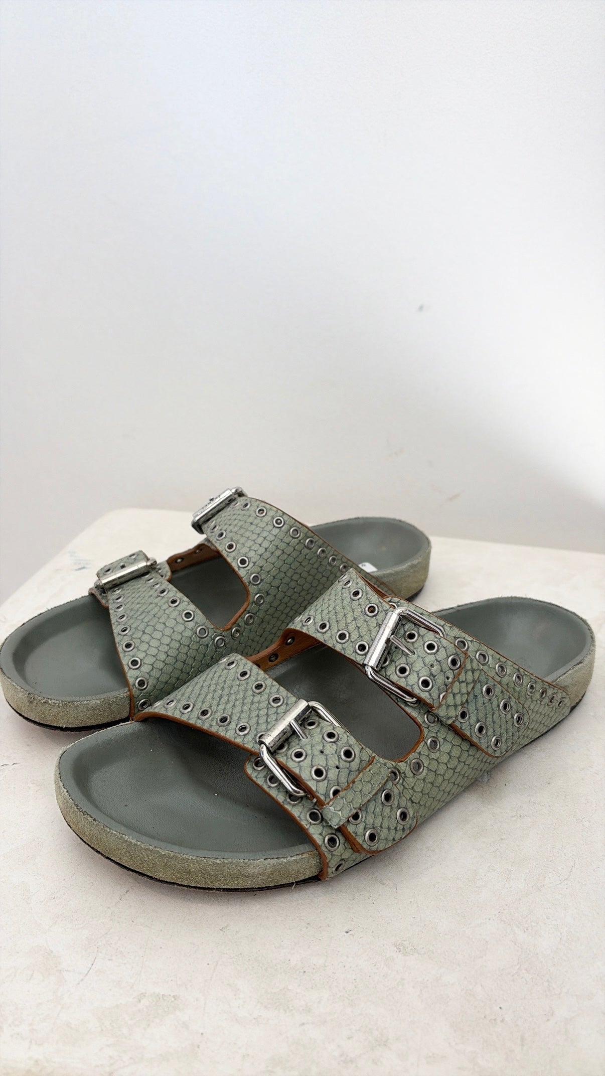 Isabel Marant Sage Python Embosses Leather Rivet Slides, 38
