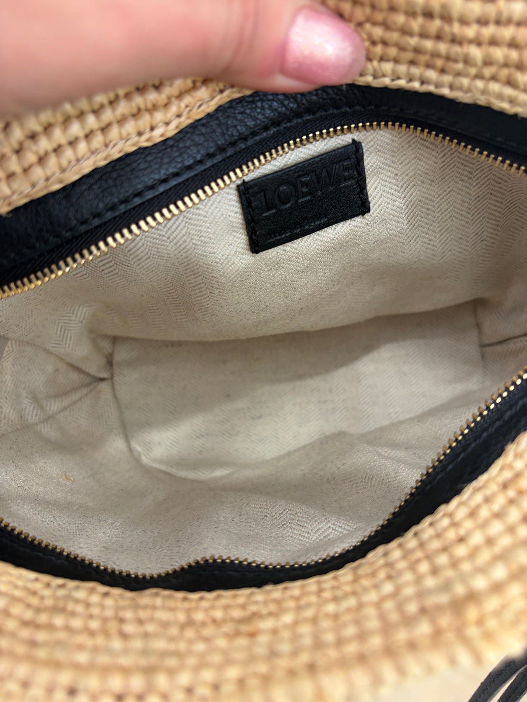 Loewe Natural Green Yellow and Black Leather Raffia Crossbody Pouch
