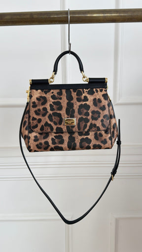 Dolce & Gabbana Leopard Print Coated Sicily Bag