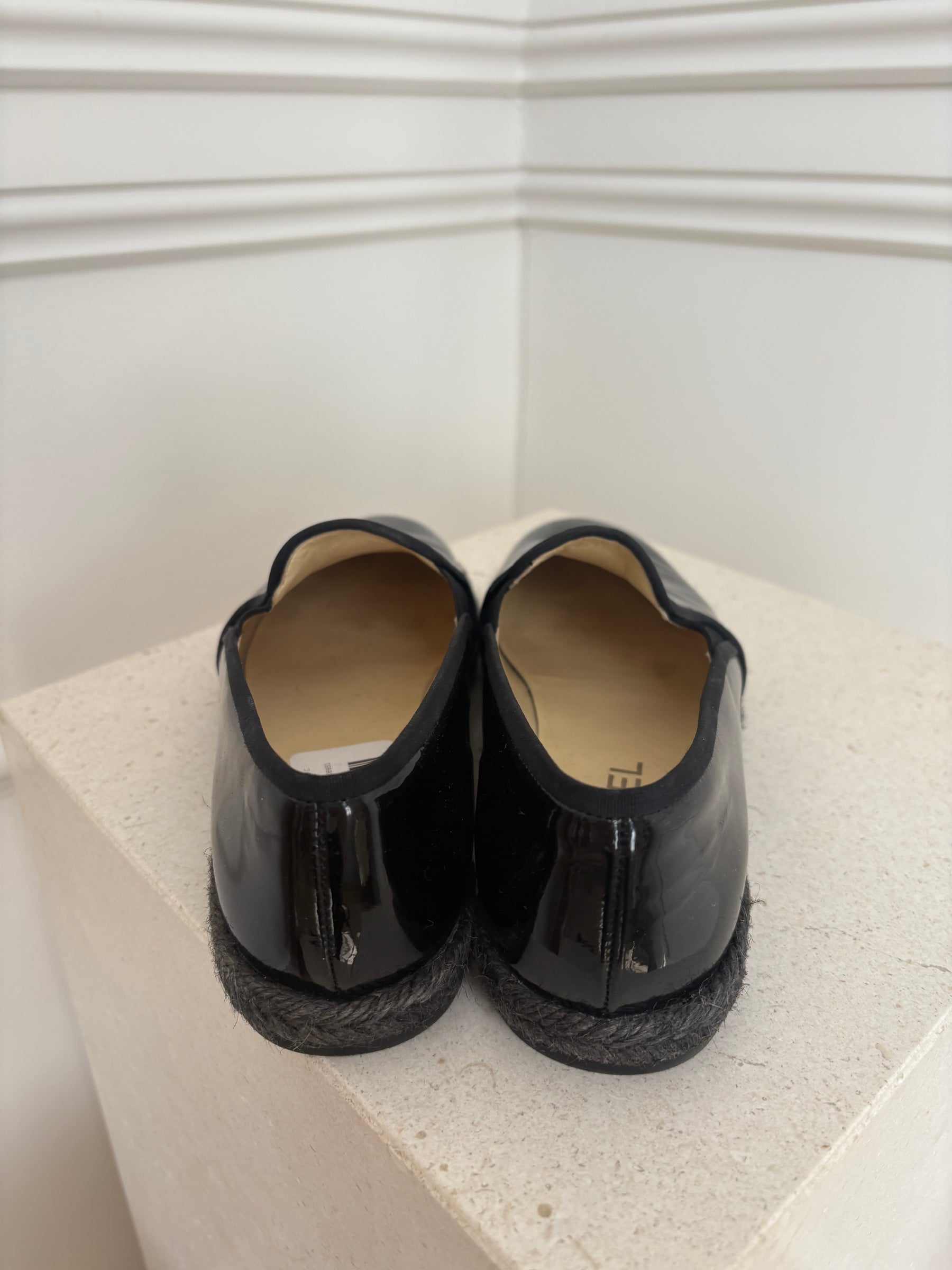 Chanel Black Patent Leather Espadrille, 38 C