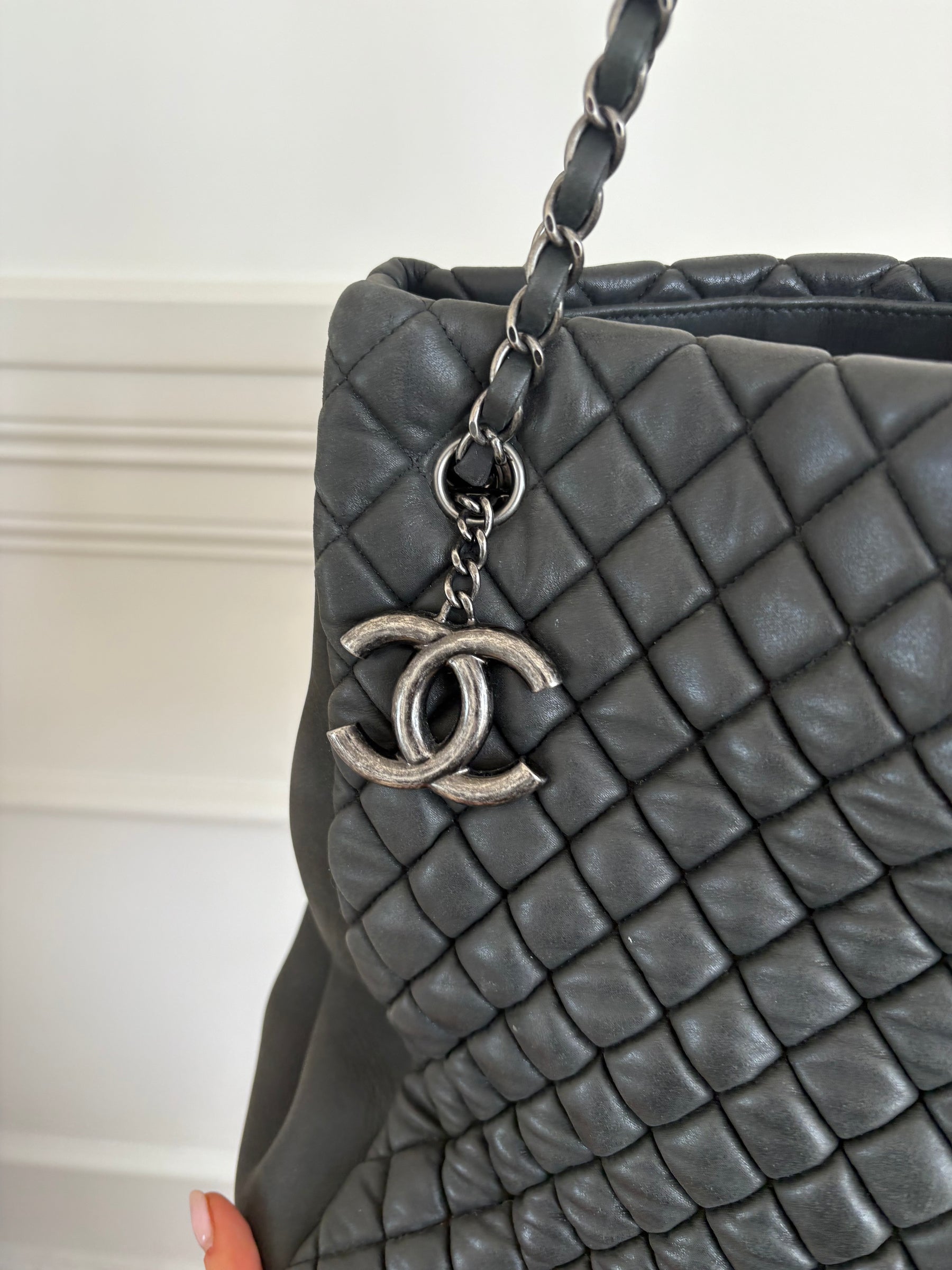 Chanel Charcoal Quilted Leather Shopper Tote