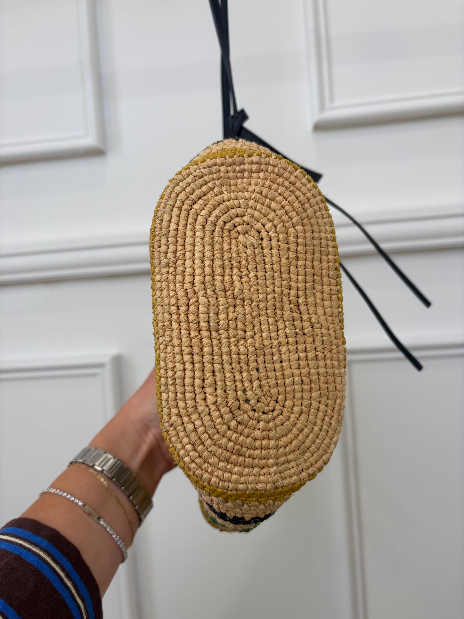 Loewe Natural Green Yellow and Black Leather Raffia Crossbody Pouch