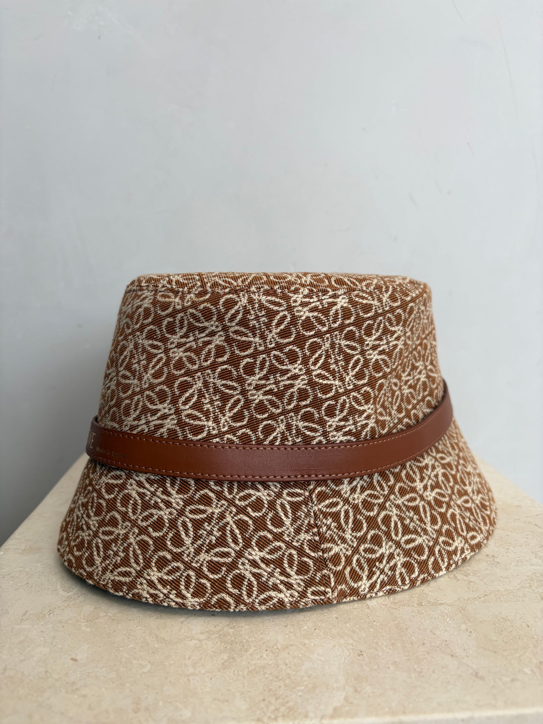 Loewe Tan and White Anagram Logo Bucket Hat, 59