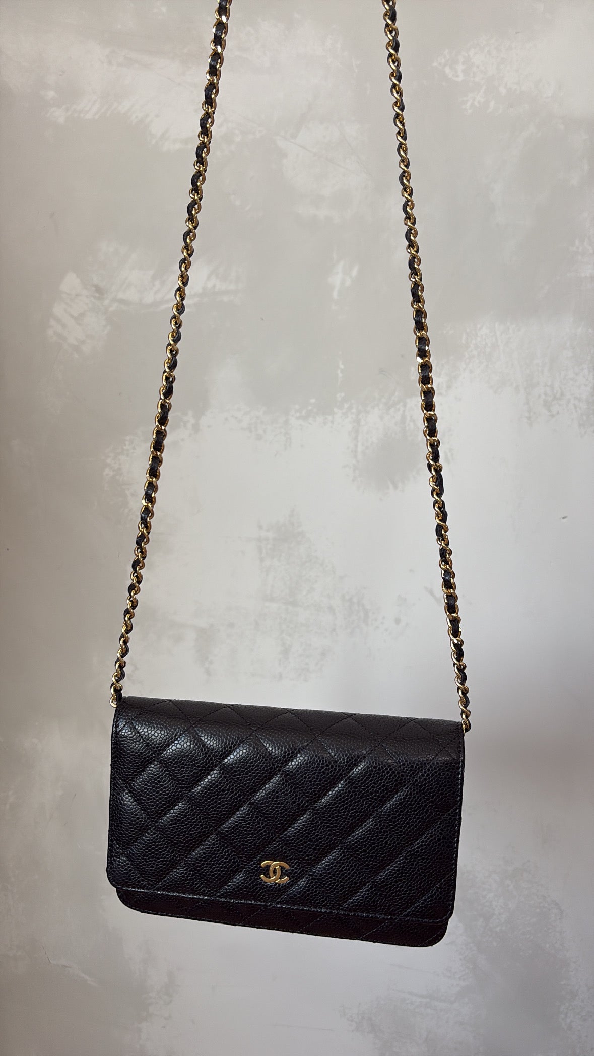 Chanel Black Caviar Wallet On Chain Gold Hardware