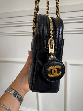 Chanel Navy Quilted Lambskin Leather Shoulder Camera Bag