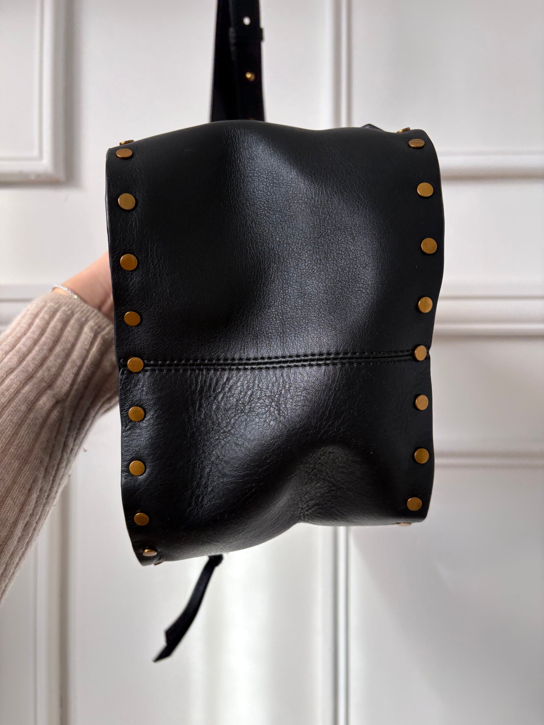 Isabel Marant Black Leather Studded Silao Bucket Bag