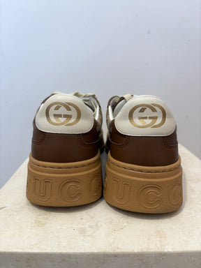 Gucci Brown Leather and Monogram Canvas Chunky Sneakers, 41