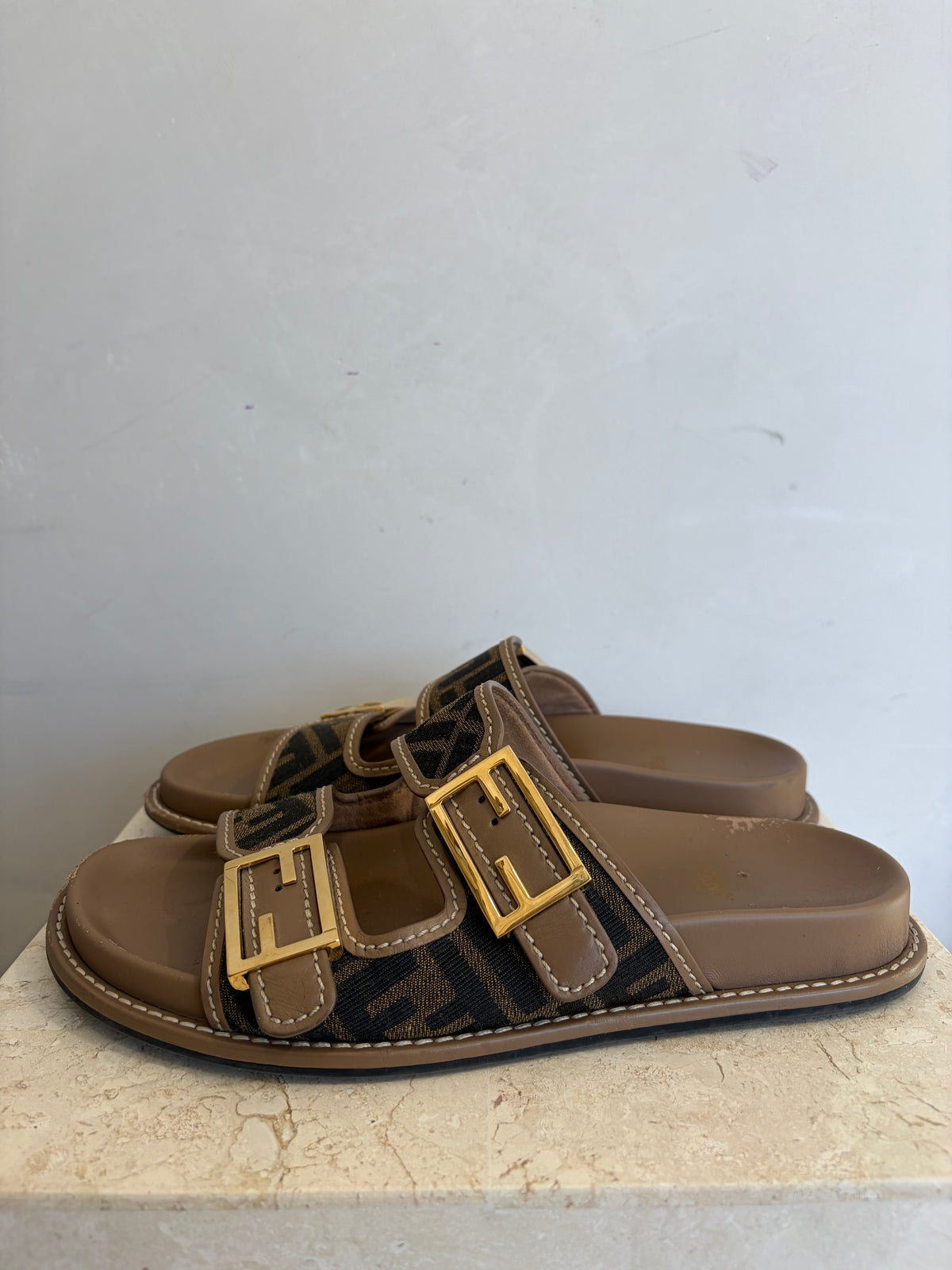 Fendi Feel Monogram Slides, 39