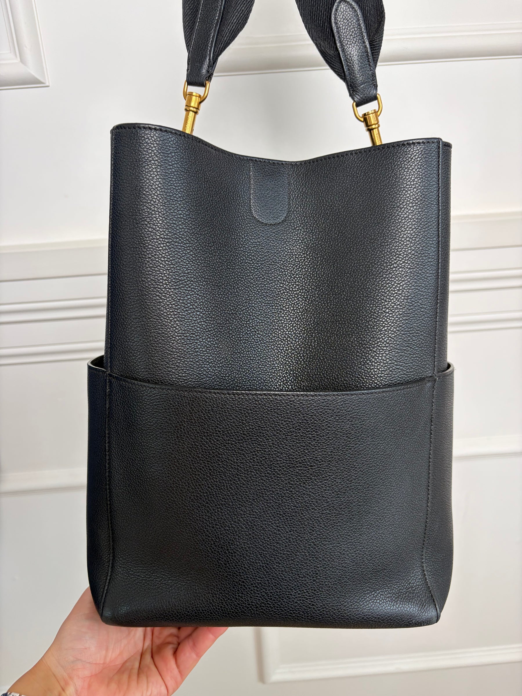 Céline Black Leather Seau Sangle Bucket Bag