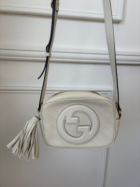 Gucci Cream Leather Blondie Logo Camera Bag