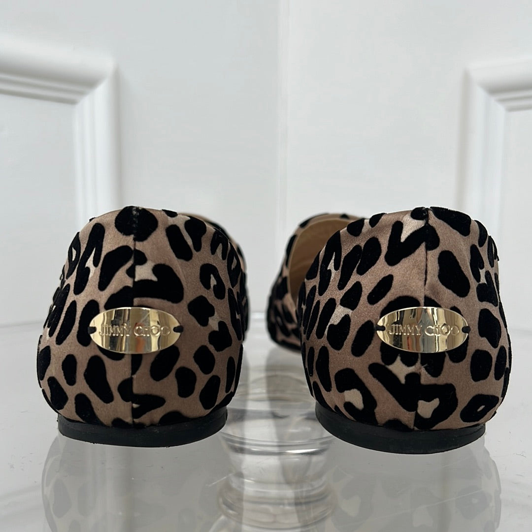 Jimmy Choo Leopard Print Open Flats, 40.5