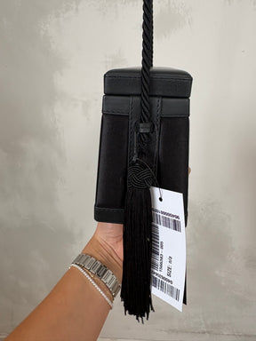 Hunting Season Black Satin and leather Tassel Box Bag