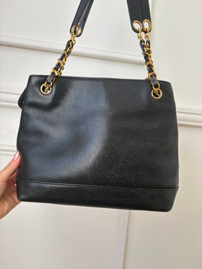 Chanel Vintage Coco Mark Chain Tote Bag Black
