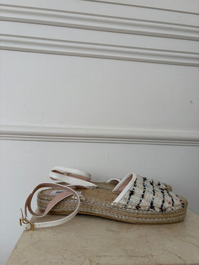 Oscar de la Renta Cream Multi Tweed Ankle Tie Espadrille, 40