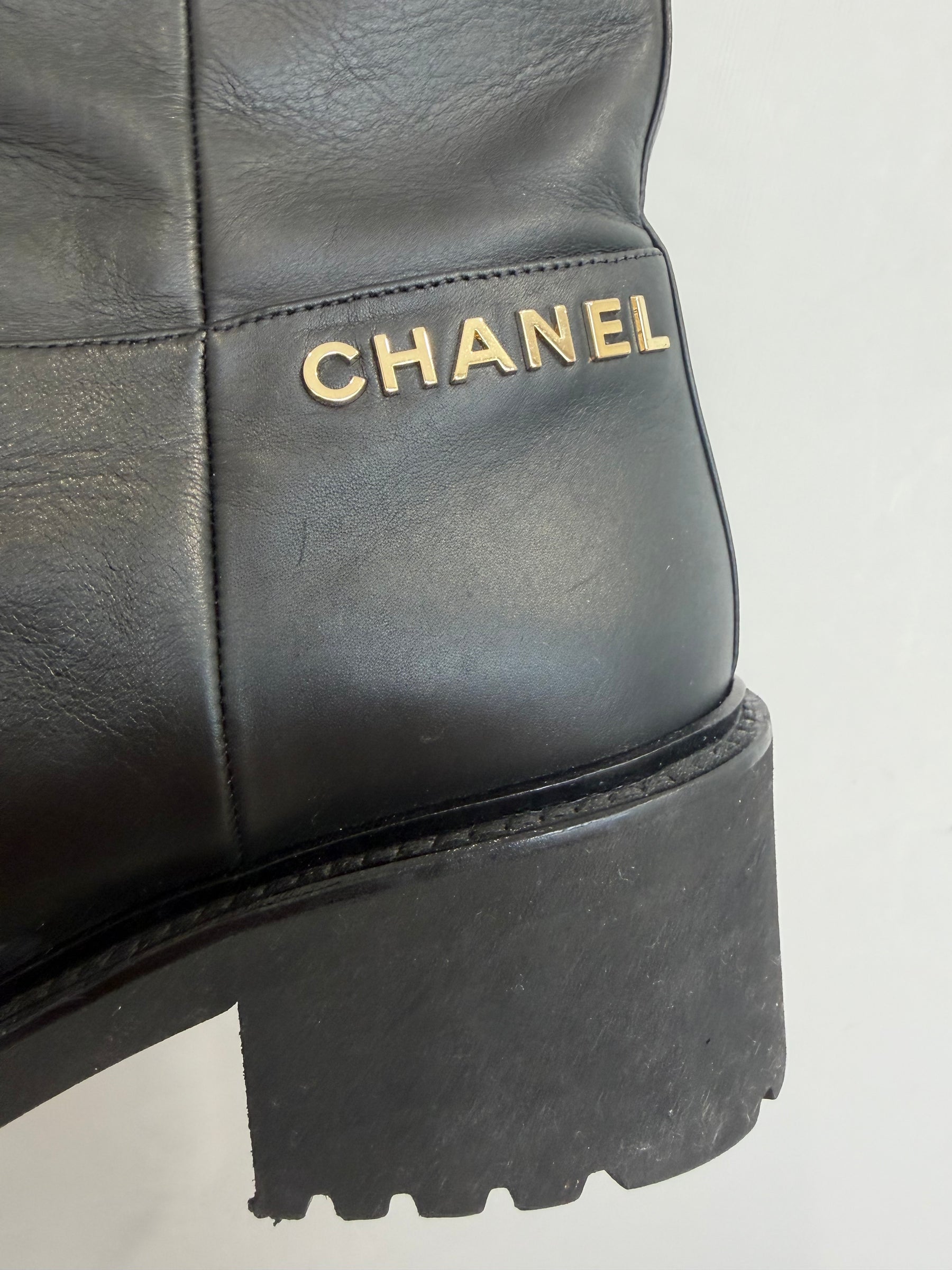 Chanel Black Leather Ankle Boots, 38 C