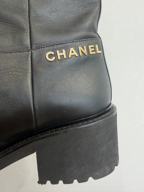 Chanel Black Leather Ankle Boots, 38 C