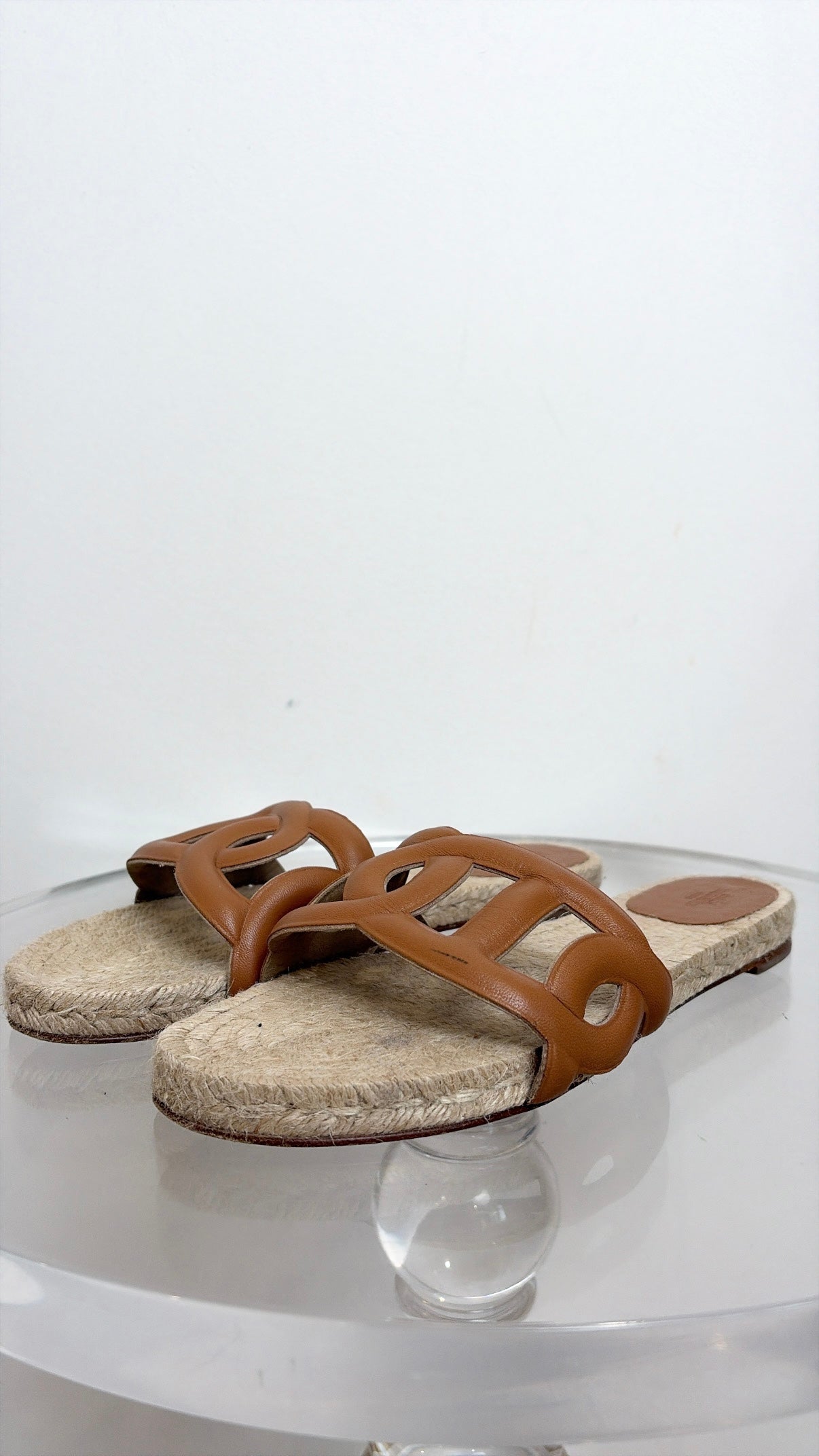Hermès Tan Leather Espadrille Famosa Slide, 41