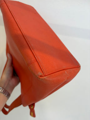Chanel Orange Caviar Leather Logo Shopper Tote