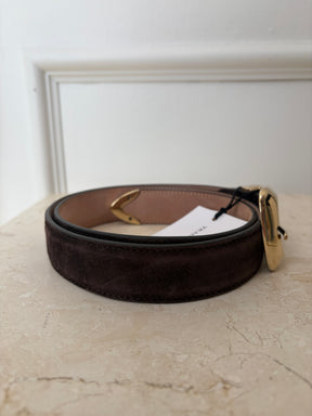 Khaite Brown Suede Belt with Gold Hardware, 80