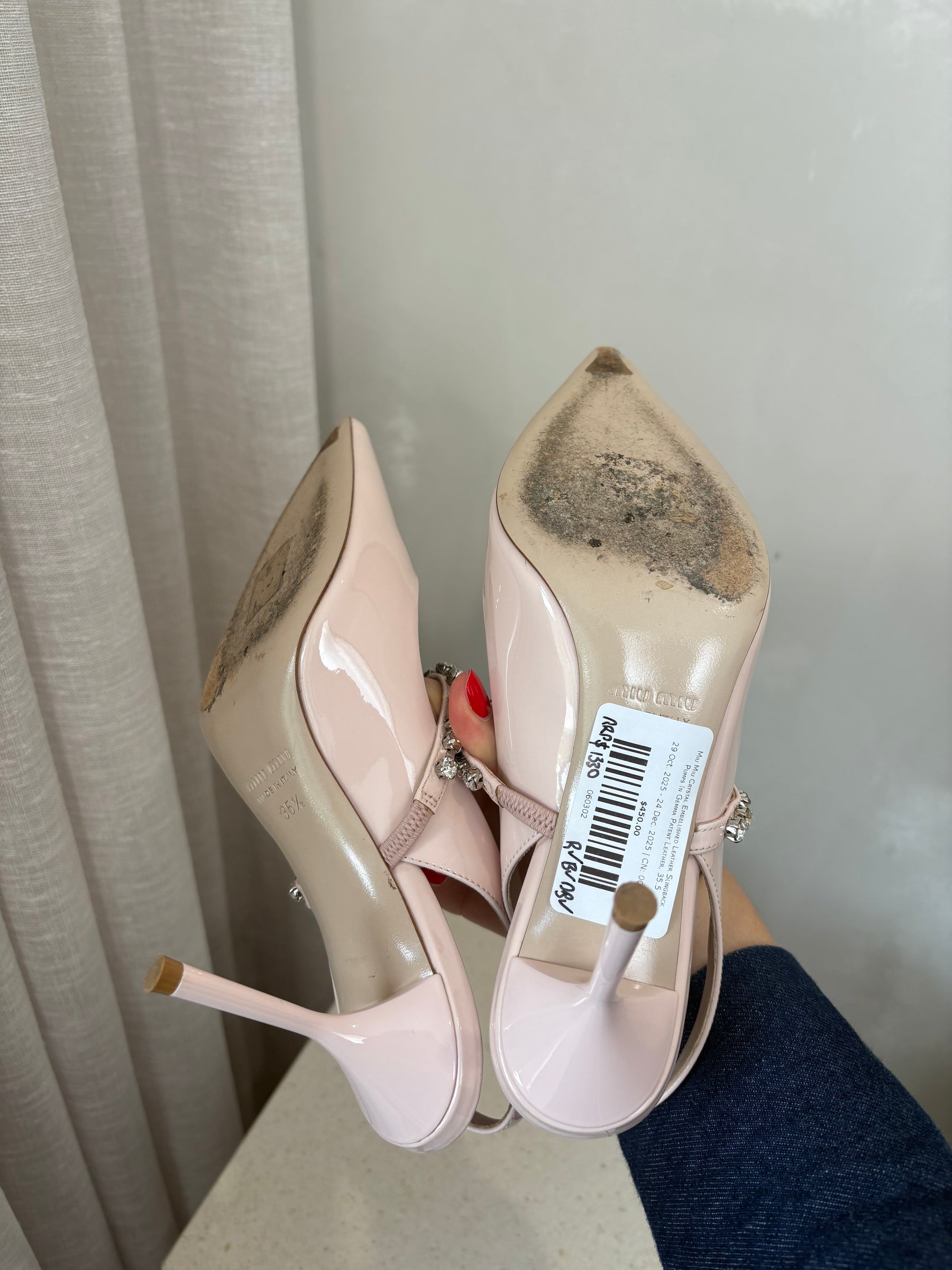 Miu Miu Crystal Embellished Leather Slingback Pumps In Gemma Patent Leather, 35.5