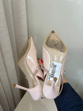 Miu Miu Crystal Embellished Leather Slingback Pumps In Gemma Patent Leather, 35.5