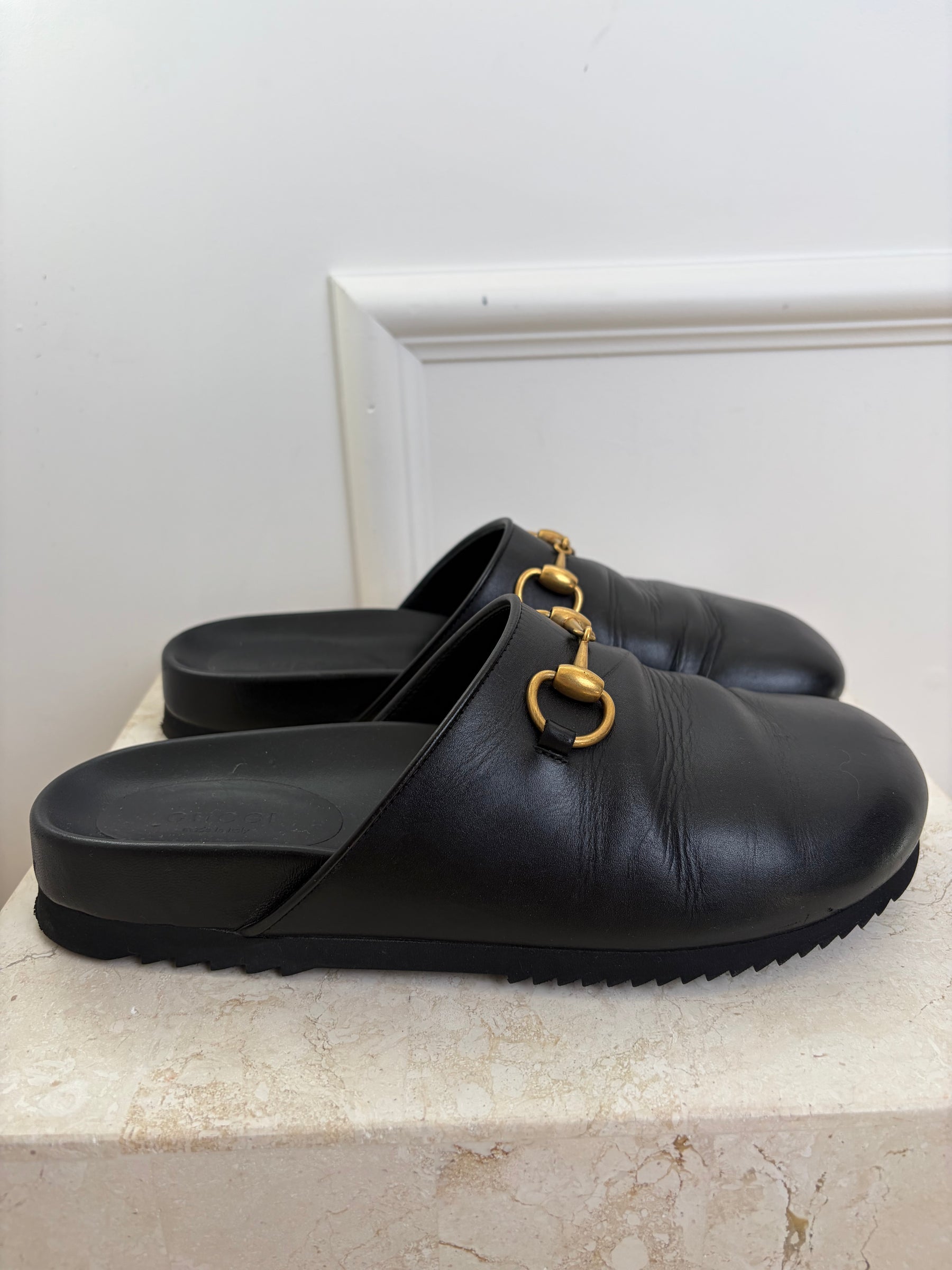 Gucci Horsebit Leather Mules, 37.5