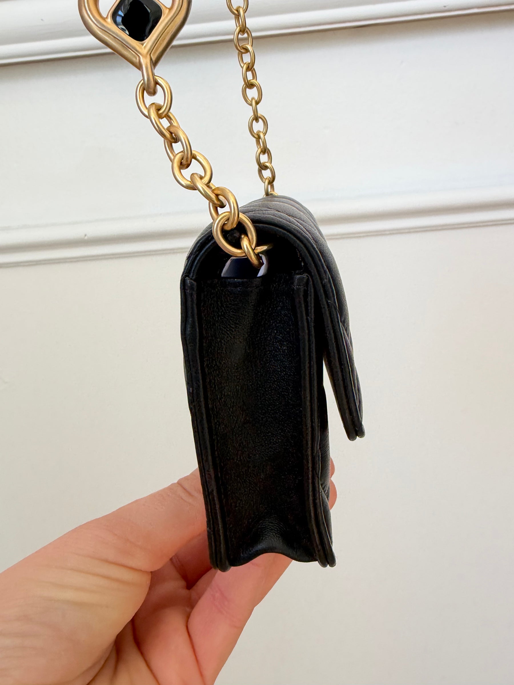 Chanel Black Lambskin Leather Mini Flap With Enamel Detail Chain