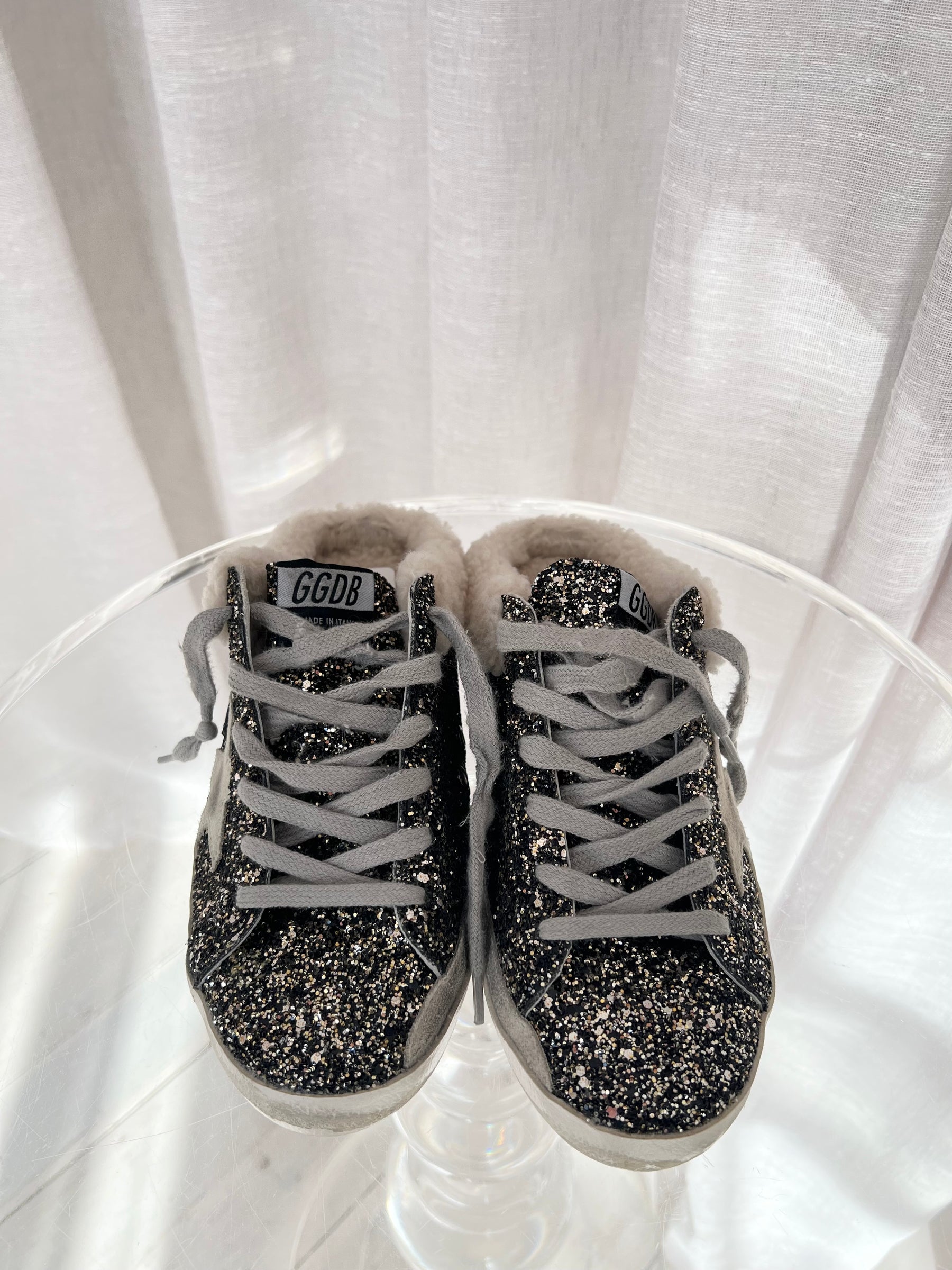 Golden Goose Glitter Toe and Quater Shealing Suede Star Backless Sneakers, 37