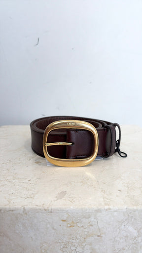 Celine Choclate Brown Leather Gold Buckle Belt, 75