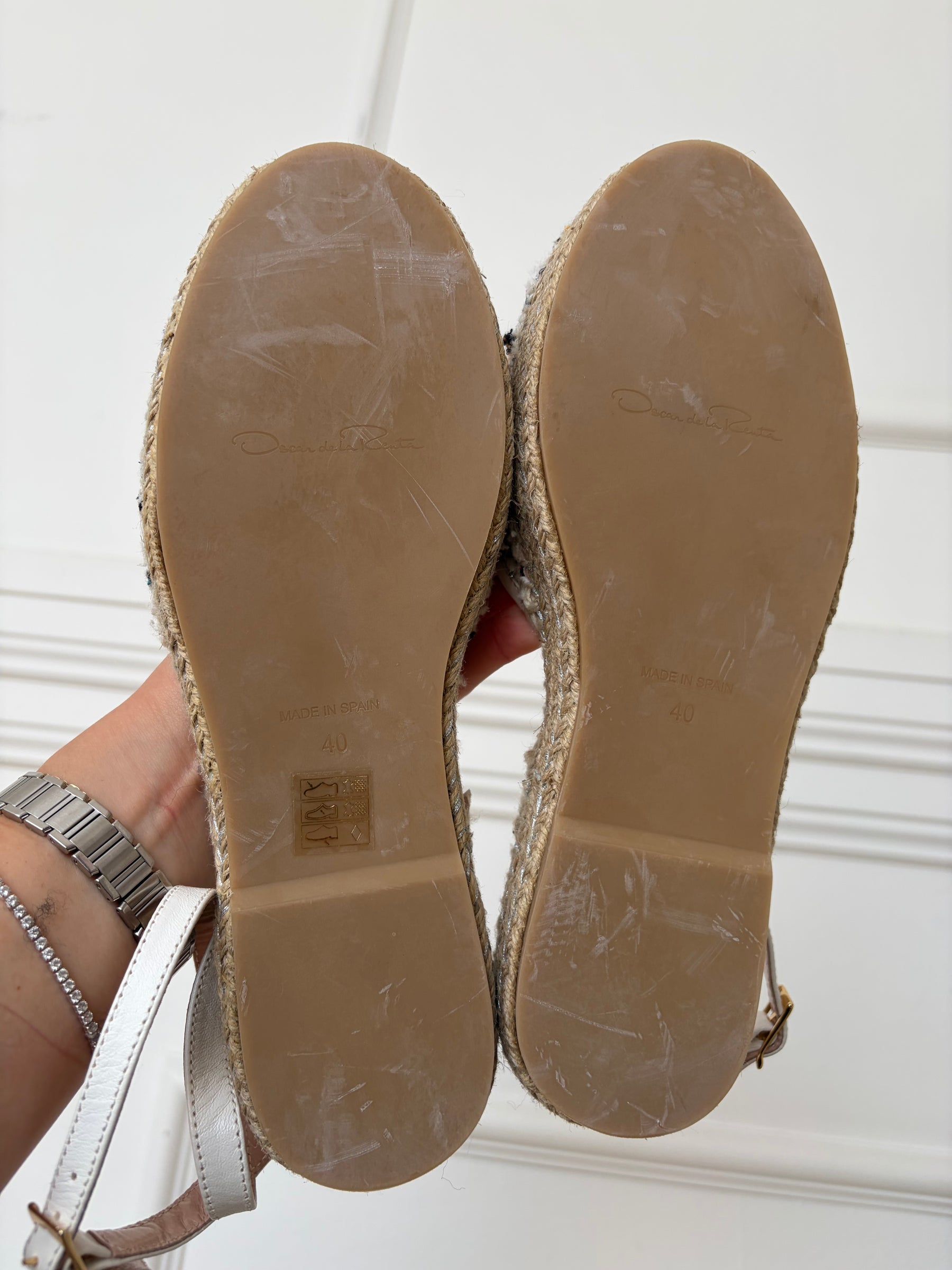 Oscar de la Renta Cream Multi Tweed Ankle Tie Espadrille, 40