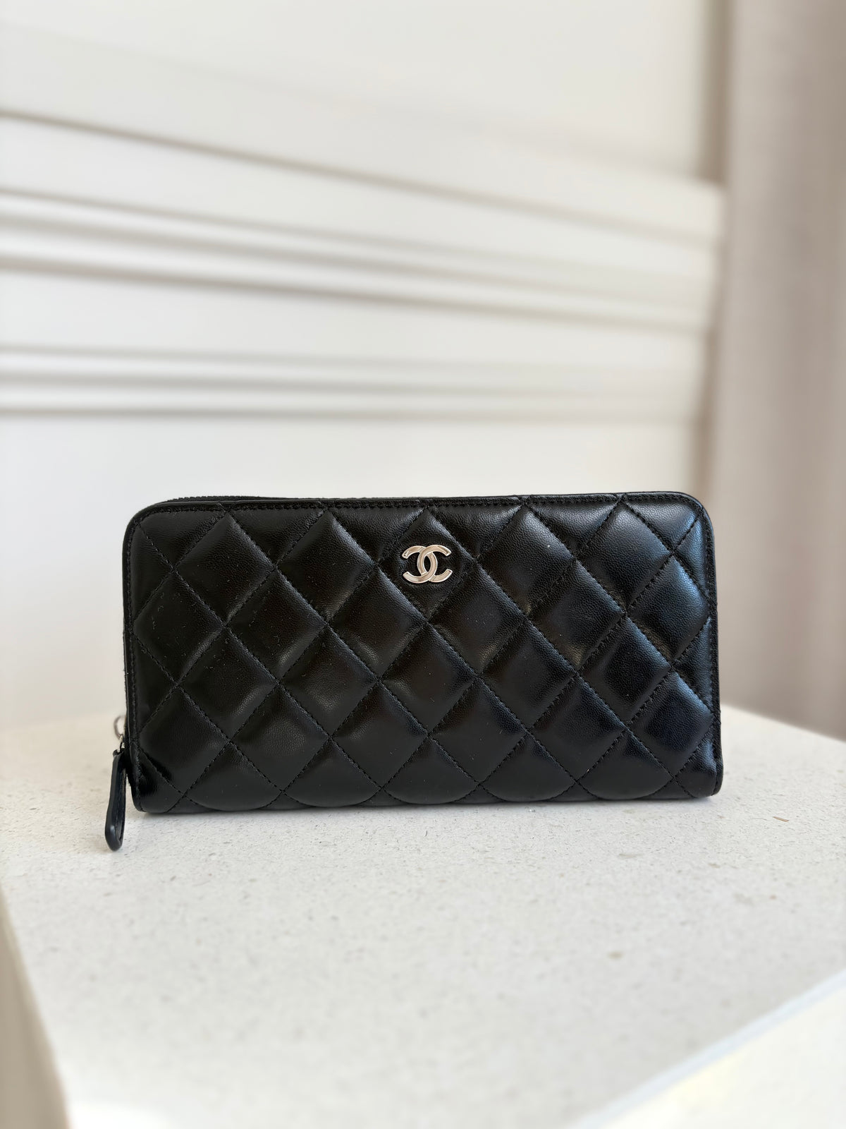 Chanel Black Lambskin Leather Classic Zipped Wallet